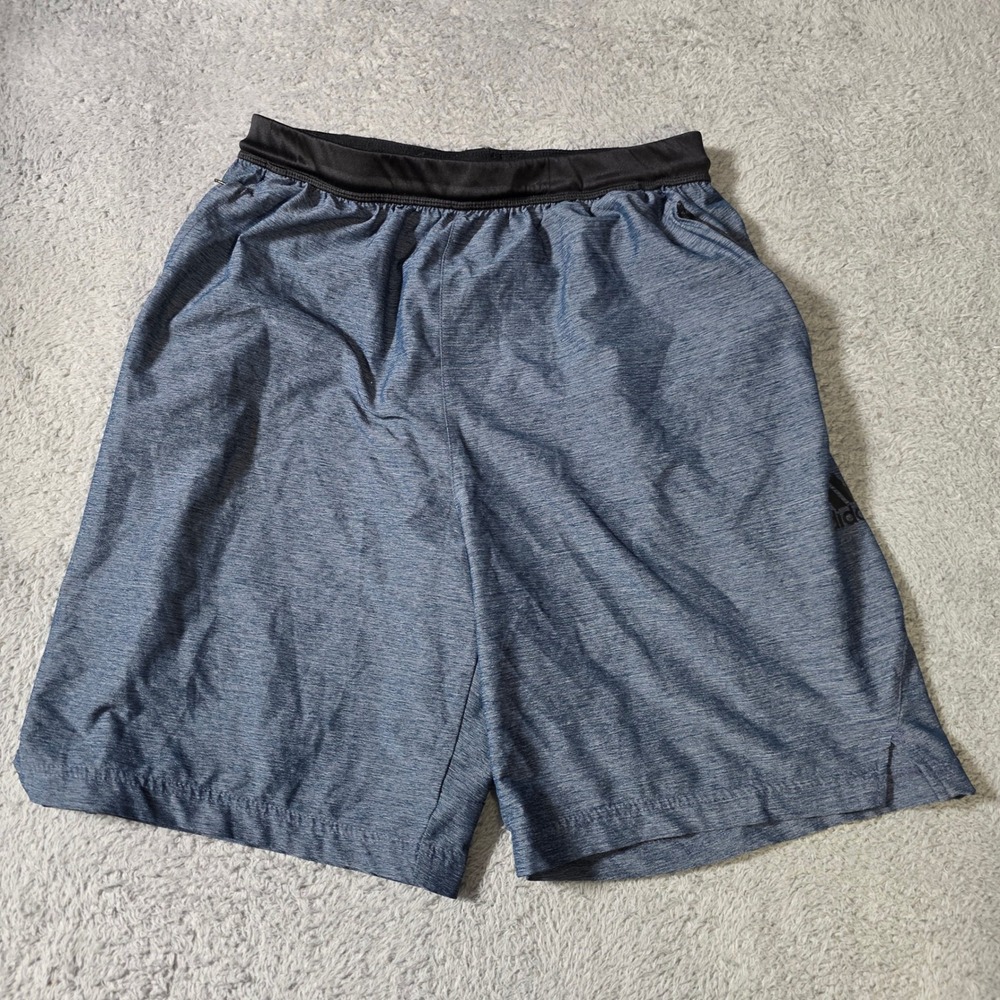 Adidas Mens Large Shorts Blue Heathered Space Dye Zipper Pocket Athletic‎ Gym